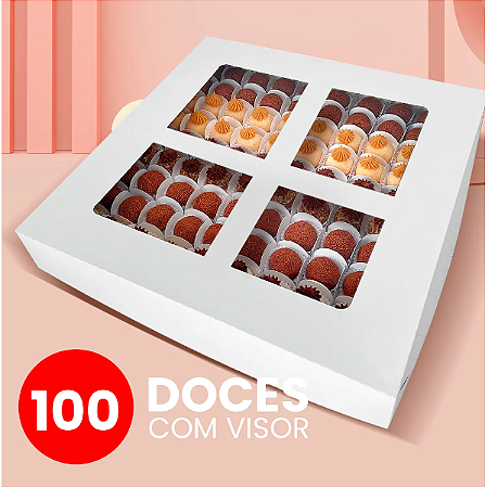 10 Caixas Para 100 Doces Com Visor Branca Para transporte