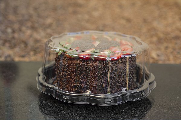 10 Embalagem P/ Bolo Torta Mini Flower Media 750Gr Preta Pet G 32F Galvanotek - 550741