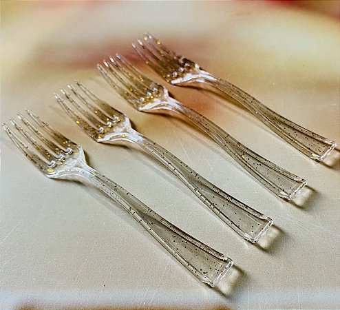 30 Mini Garfo 10 Cm Perolada Ouro Dourado (Silverplastic)