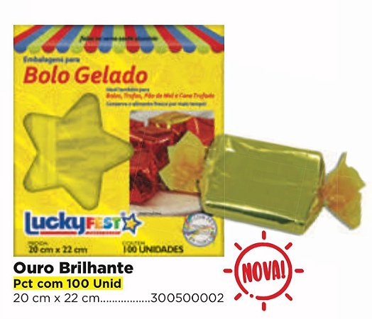 100 Embalagem Bolo Gelado Ouro Brilhante 20x22 Luckyfest