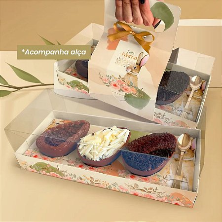 10 Caixas P/ Trio De Ovos de Páscoa 3 x 100/150grr Com Alça Florata 3030 (Jango 2023)