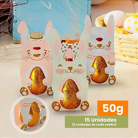 15 Embalagem de Páscoa Lembrança Coelhinhos  p/ ovo de páscoa 50 gramas 3160 (Páscoa Jango 2023)