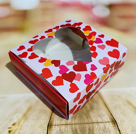 10 Caixa Gaveta C/ Visor Coração 9 Doces 12x12x4 Alegria ID1687  (Namorados Ideia 2023)