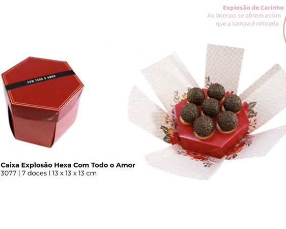10 Caixa Explosão Hexa (7 doces) Com Todo o Amor 3077 (Namorados Ideia 2023)