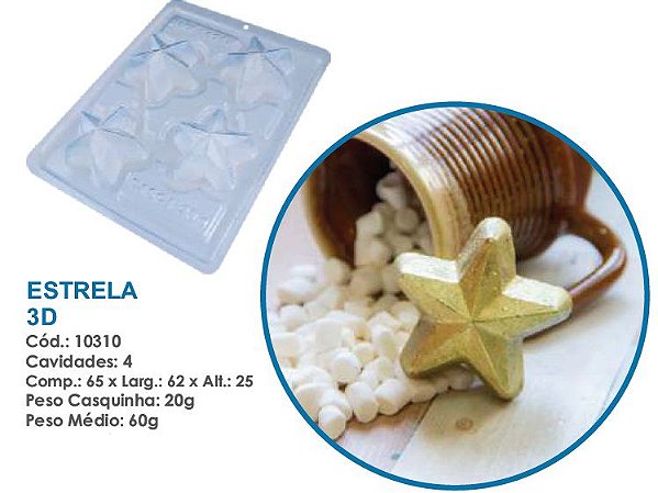 Forma Silicone Bwb 3 Partes ESTRELA 3D  COD:10310  (Bwb Especial)
