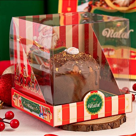 10 Caixa para Panetone 250g com Tampa de Acetato Natalina 3414 (JANGO NATAL 2023)