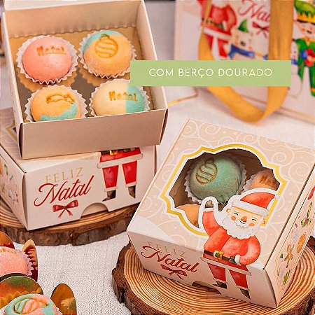 10 Caixa para 4 Doces com Berço Dourado Alegria 3675 (JANGO NATAL 2023) 3427+3286