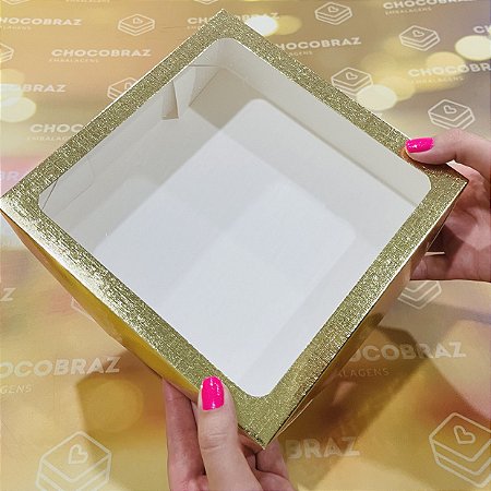 10 Caixa Ouro Textura com Visor S22 20x20x6 cm  ASSK