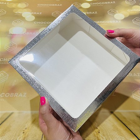 10 Caixa Prata Textura com Visor S22 20x20x6 cm  ASSK