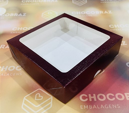 10 ￼Caixa MarsalaTextura com Visor S21 15x15x4cm  ASSK