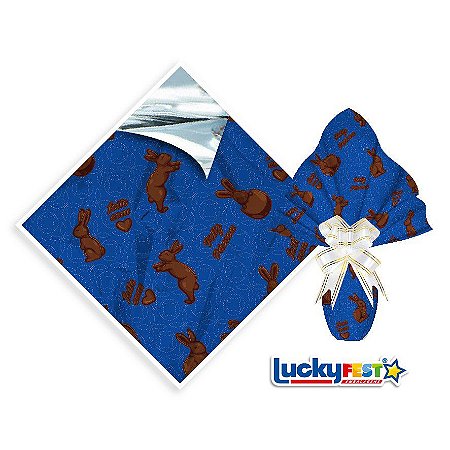 25 Sacos Express P/OVO DE PÁSCOA  BUNNY AZUL Ovo Páscoa 150g a 250g - 30X30 cm  Luckyfest