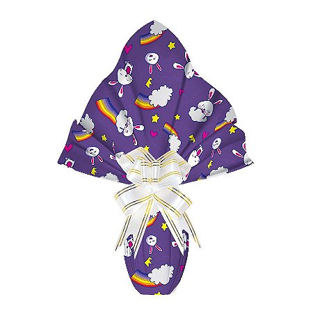 25 Sacos Express  PÁSCOA  COELHO ROXO ARCO IRIS Ovo Páscoa 150g a 250g - 30X30 cm  Luckyfest