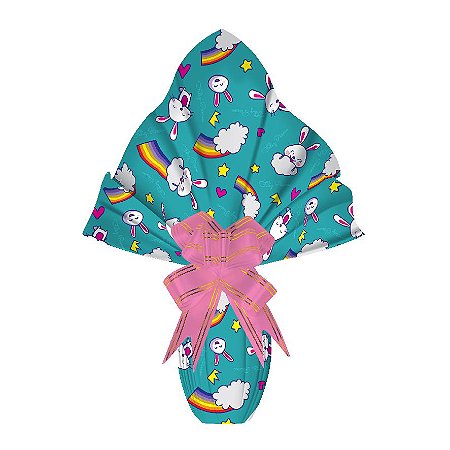 25 Sacos Express  PÁSCOA  COELHO TURQUESA  ARCO IRIS Ovo Páscoa 150g a 250g - 30X30 cm  Luckyfest