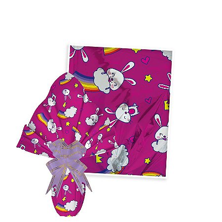 25 Sacos Express  PÁSCOA  COELHO PINK  ARCO IRIS Ovo Páscoa 100g a 150g - 24X24 cm  Luckyfest
