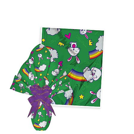 25 Sacos Express  PÁSCOA  COELHO VERDE ARCO IRIS Ovo Páscoa 100g a 150g - 24X24 cm  Luckyfest