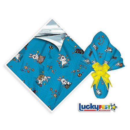 25 Sacos Express VIVA PÁSCOA  AZUL  PARA Ovo Páscoa 100g a 150g - 24X24 cm  Luckyfest