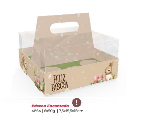 05 Cesta Porta Ovos com Alça (6X50G) Páscoa Encantada ID4864 (Páscoa Ideia 2024)