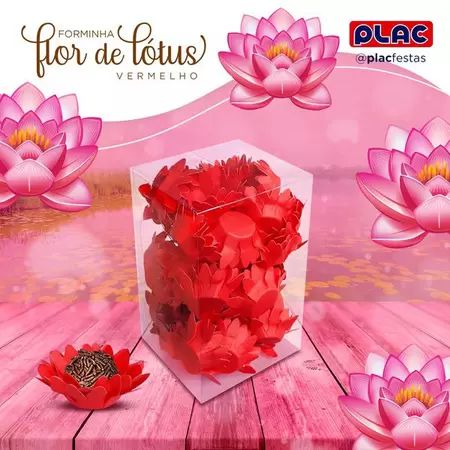 40 FORMINHAS FLOR DE LÓTUS VERMELHO (PLAC)