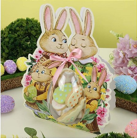 10 Lembrancinha Cinta com Blister Coelhos Ovo 250g  4005  ( PASCOA JANGO 2024 )