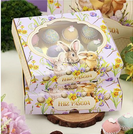 10 Caixas P/ 20 Doces de Páscoa Com Visor FLORESCER 3731 ( PASCOA JANGO 2024 )