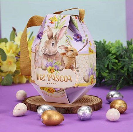 10 Caixass Embalagem Ovo de Páscoa 100/150 g com Alça Ovinho Kinder FLORESCER 3736 ( PASCOA JANGO 2024 )