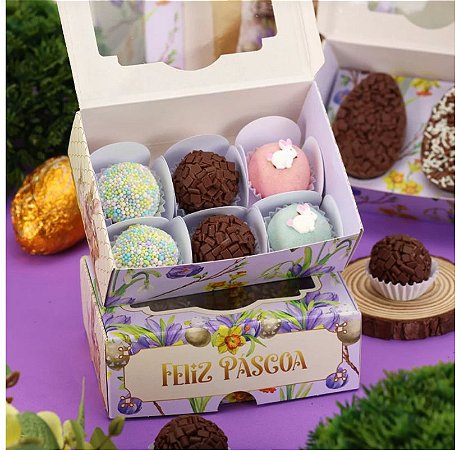 10 Caixa para 6 Doces PÁSCOA com Visor Florescer 3726 ( PASCOA JANGO 2024 )