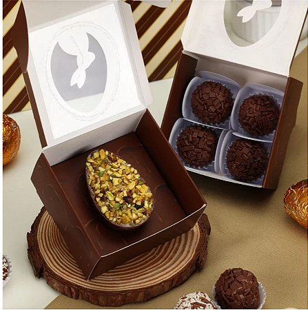 10 Caixas 1 ovo de Páscoa 50g Com Visor CHOCOLATE  3722 ( PASCOA JANGO 2024 )