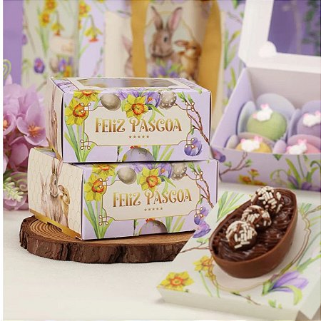 10 Caixas P/ 4 Doces de Páscoa Com Visor FLORESCER 3721 ( PASCOA JANGO 2024 )