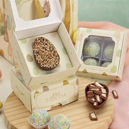 10 Caixas P/ 4 Doces de Páscoa Com Visor ACONCHEGO 3720 ( PASCOA JANGO 2024 )