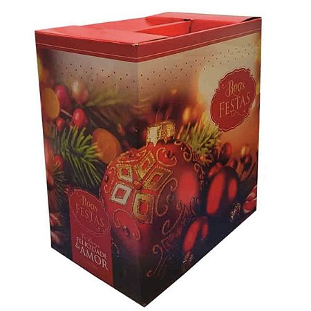 Caixa Cesta Natal Boas Festas Alça Interna  com Estampa JR