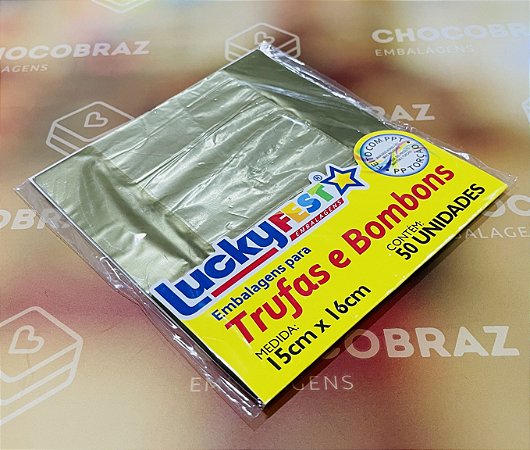50 Embalagem Para Trufa Ouro Rico 15X16 Cm  Luckyfest