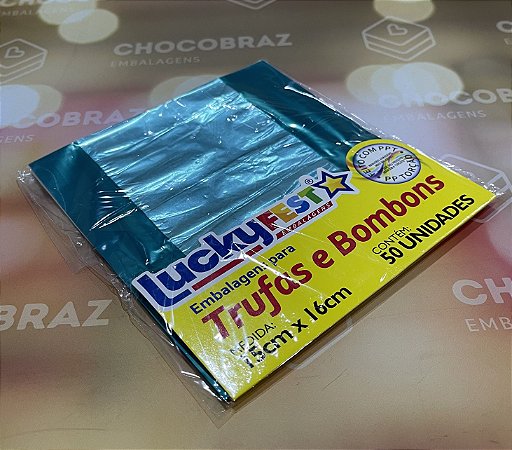 50 Embalagem Para Trufa Turquesa 15X16 Cm  Luckyfest