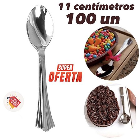 100 Colher Ovo De Páscoa Luxo 11 Cm Prata  (Silverplastic) (IDEIA)