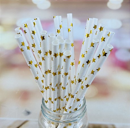 25 Canudos De Papel Biodegradável Estrela 1 Dourada cod 09 (Ex)