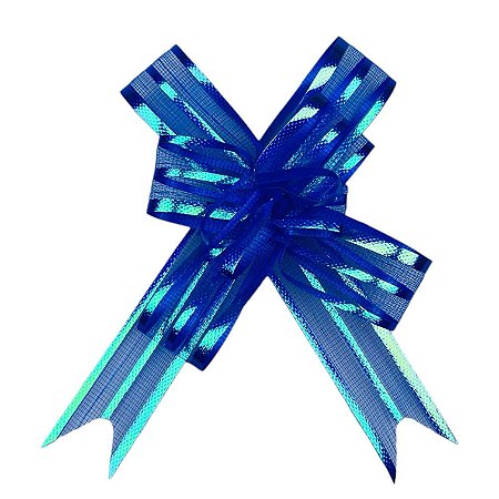 100 LAÇOS FACIL P/ PRESENTE ORGANZA HOLOGRÁFICO AZUL ESCURO 1,8 CM x 39 CM (Ex)