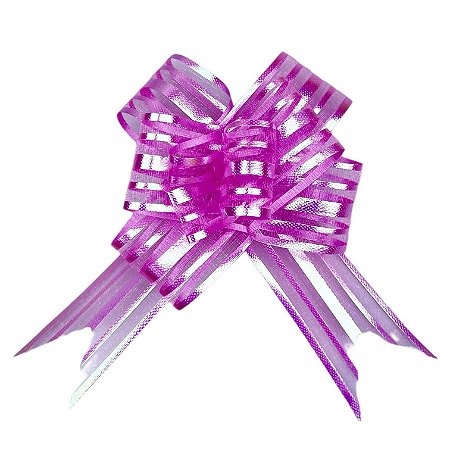 100 LAÇOS FACIL P/ PRESENTE ORGANZA HOLOGRÁFICO ROSA GRANDE 3 CM x 47 CM (Ex)