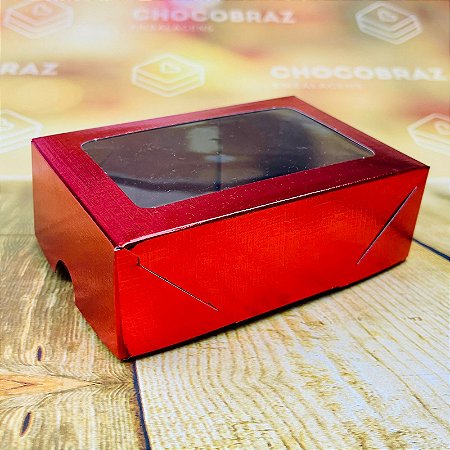 10 CAIXA LAMINADA C/ VISOR (06 DOCES) 4x12x8 cm VERMELHO 4679