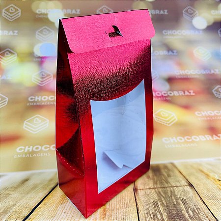 10 Caixa SACOLINHA COM VISOR  VERMELHA LAMINHADA  ASSK 12X6X23