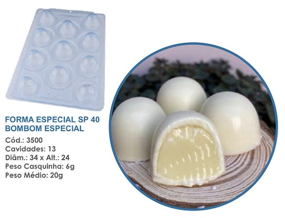 Forma Bwb Sp 40 Trufa Bombom Especial Silicone 3 Partes Profissional Cod-3500  (Sp Especial)