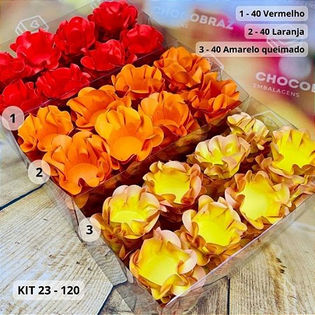 KIT 120 Forminhas Para Doces Finos VERMELHO + LARANJA+AM QUEIMADO