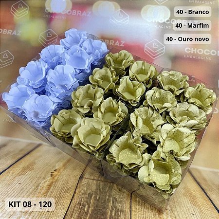 KIT 120 Forminhas Para Doces Finos BRANCO + MARFIM + OURO NOVO