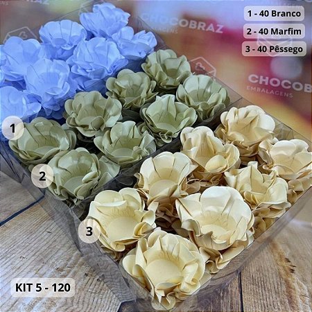 KIT 120 Forminhas Para Doces Finos BRANCO + MARFIM + PÊSSEGO