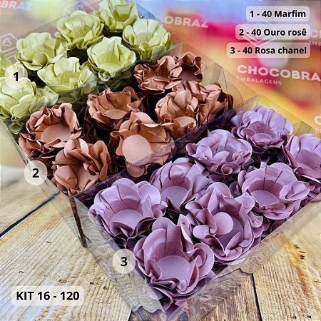 KIT 120 Forminhas Para Doces Finos MARFIM + OURO ROSÊ + R CHÁ
