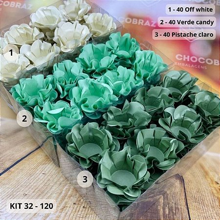 KIT 120 Forminhas Para Doces Finos OFFWHITE+VERDECADY+PISTACHE CL