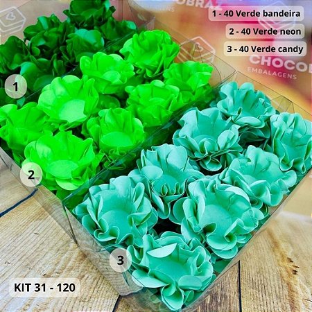 KIT 120 Forminhas Para Doces Finos VERDE BANDEIRA+V.NEON +V.CANDY