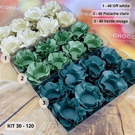 KIT 120 Forminhas Para Doces Finos OFF WHITE+PISTACHE CL+V.MUSGO