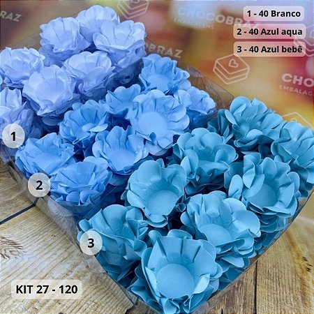 KIT 120 Forminhas Para Doces Finos BRANCO + AZUL AQUA + AZUL BEBÊ