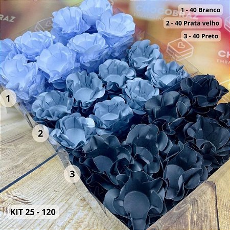 KIT 120 Forminhas Para Doces Finos PRETO + PRATA VELHO + BRANCO