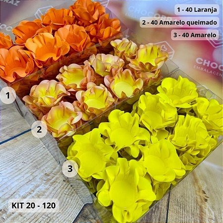 KIT 120 Forminhas Para Doces Finos LARANJA + AM QUEIMADO +AMARELO