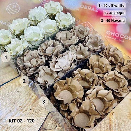 KIT 120 Forminhas Para Doces Finos OFF WHITE + CAQUI + HAVANA